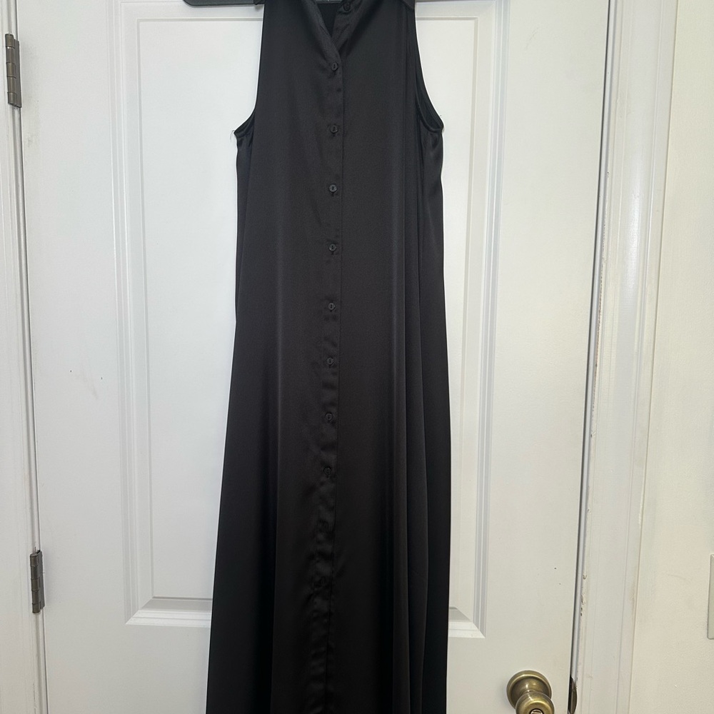 Zara Black Sleeveless Button-Front Maxi Dress